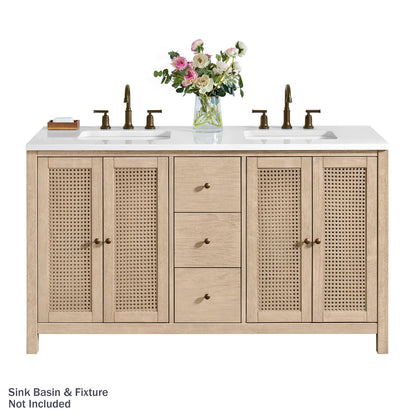 Alaterre Furniture Lucca Bathroom Vanity - Freestanding Cabinet Without Sink - 60 Inch Wood Bathroom Vanity with Soft-Close Doors and Three Drawers - for Double Sink Cabinet (Natural)