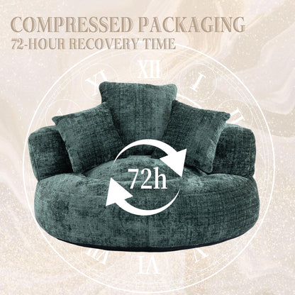 Oversized Lazy Sofa Bean Bag Chair with High Back and 3 Pillows, Chenille Fabric Comfy Lounger for Adults & Kids, Single Floor Gaming Sofa Chair for Bedroom, Living Room, or Office (Emerald)