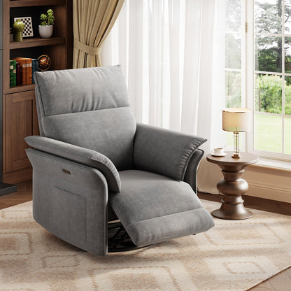 IDEALHOUSE Power Recliner Chair, 270 °Swivel Rocking Glider with USB Charging Port, Chenille Upholstered Fabric and Double-Layer Armrests, Nursery Chair for Living Room, Nursery(Gray)