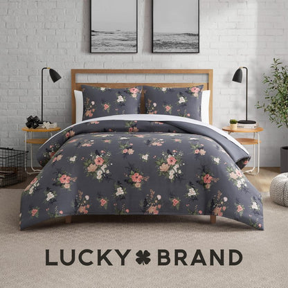 Lucky Brand Cali Bouquet Floral Dark Grey Duvet Cover Set - Twin/Twin XL Size - 2 Piece Luxurious Bedding Ensemble