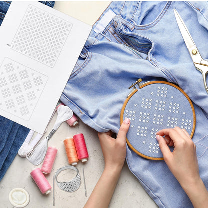 Hahafelt Sashiko Kit Sashiko Thread and Needles Thimble Denim Fabric Water Soluble Japanese Embroidery Kit for Beginners Hand Quilting and Mending, Sewing Supplies