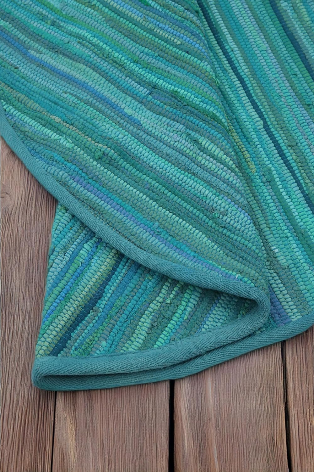 THE BEER VALLEY Hand Woven Area Rug - 4' Round Teal, Farmhouse Green Rugs for Bedroom, Bathroom, Living Room