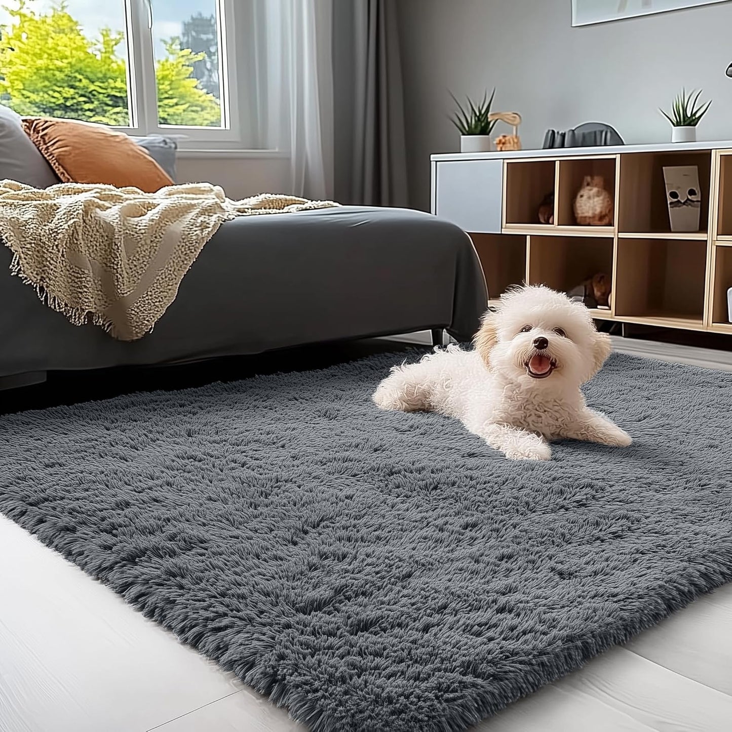 OLANLY Area Rug - Soft Fluffy Shaggy Design for Living Room & Bedroom | Machine Washable, Grey
