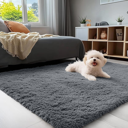 OLANLY Chenille Dog Door Mat & Area Rugs - Soft, Durable Grey Set | 30x20 in & 4x5.9 ft Sizes