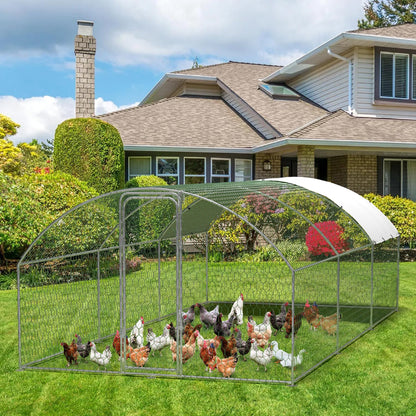 Large Metal Chicken Coop, Outdoor Chicken Runs for Yard with Cover,Large Chicken Run with Upgrade Tri-Supporting,Waterproof and UV-Resistant,Walk-in Poultry Cage for Farm Yard(9.8'l x 19.7'w x 6.6'h)