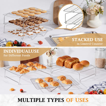 LIANYU Cooling Rack 15"x10", 5-Tier Stackable & Collapsible Stainless Steel Baking Wire Racks for Cooking, Baking, Roasting, Drying, Oven & Dishwasher Safe, Silver
