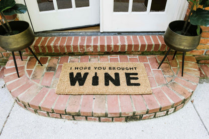 Creative Co-Op "I Hope You Brought Wine" Rectangle Coir Doormat