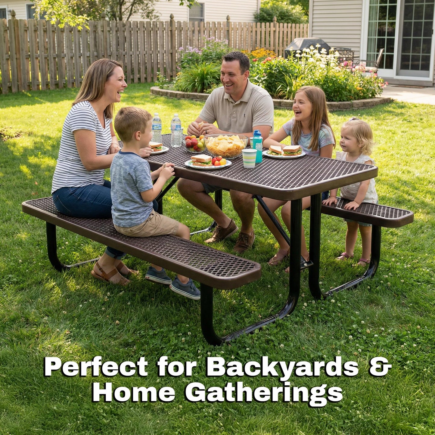 6' Rectangular Heavy-Duty Expanded Metal Red Picnic Table