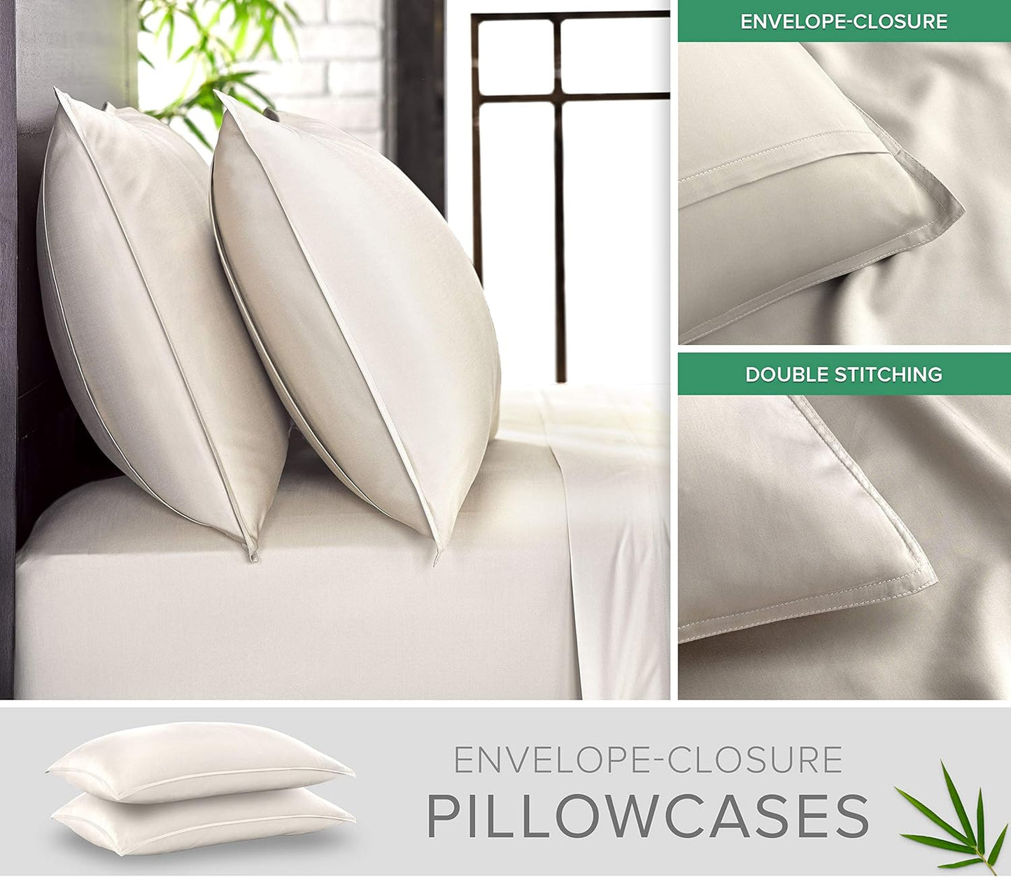 Pure Bamboo Twin Sheets - Luxuriously Soft 100% Organic Viscose Bed Sheet Set | Cooling Ivory Color, Double Stitching