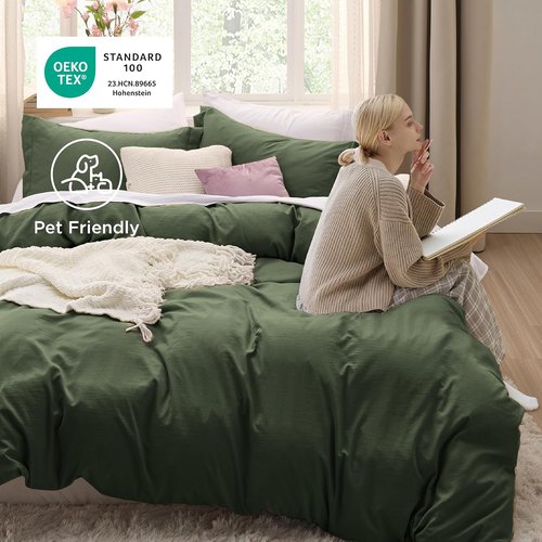 Bedsure Olive Green Duvet Cover Set - Extra Soft Prewashed Polyester Twin/Twin XL Bedding, 2 Pieces