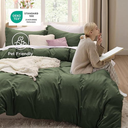 Bedsure Olive Green Duvet Cover Set - Extra Soft Prewashed Polyester Twin/Twin XL Bedding, 2 Pieces