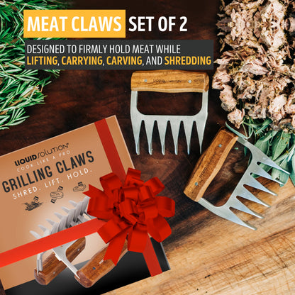 Premium 18/8 Stainless Steel Meat Shredder Claws with Wooden Handles – Effortlessly Shred, Pull & Serve Pork, Turkey, Chicken & Brisket – Perfect BBQ Gift Idea