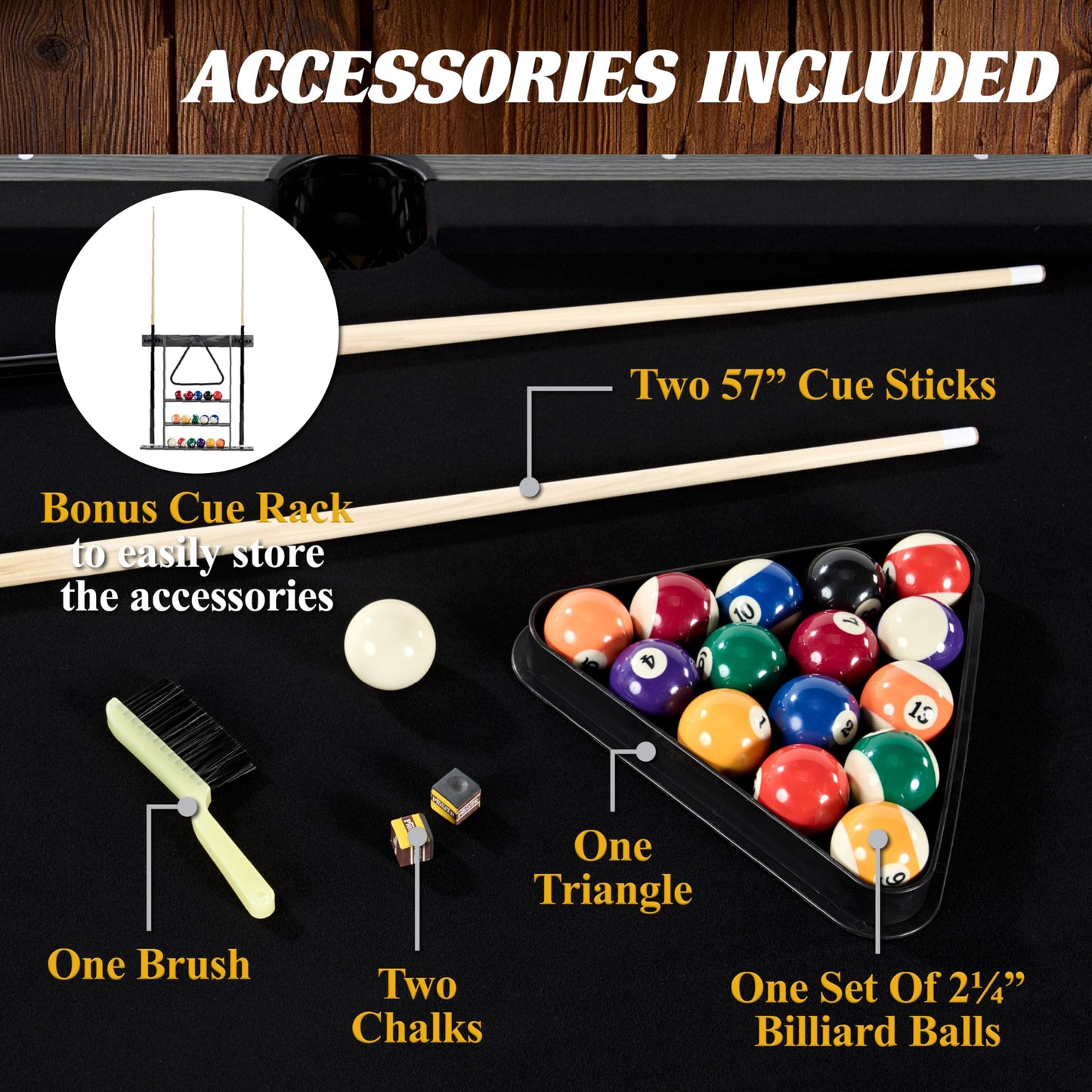 Barrington Billiards Blackstone 7.5 Ft Pool Table with Black Velvet Cloth, Cue Rack, Balls, Cue Sticks for Family Game Room