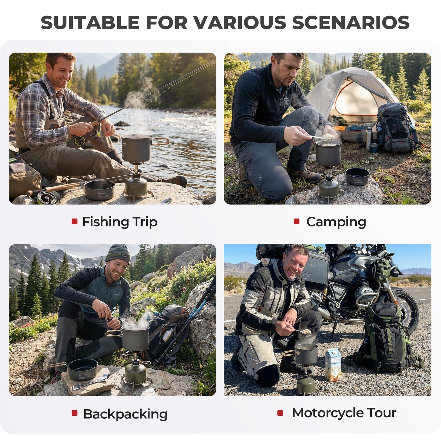 Alocs 9pcs Camping Cookware Kit, Non-Stick Lightweight Camping Pots with 3200w Stove, Igniter & Gas Canister Stand, 5-in-1 Utility Spork for Hiking, Solo Camping, Backpacking, Outdoor Cooking, Picnic