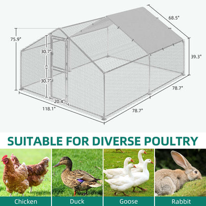 YITAHOME Large Metal Chicken Coop Run Pen for 10-20 Chickens, Walk-in Poultry Cage Hen Run House w Waterproof & Anti-UV Cover, Outdoor Chicken Cage for Outside, Backyard, Farm (13.1 x 9.8 x 6.4 ft)