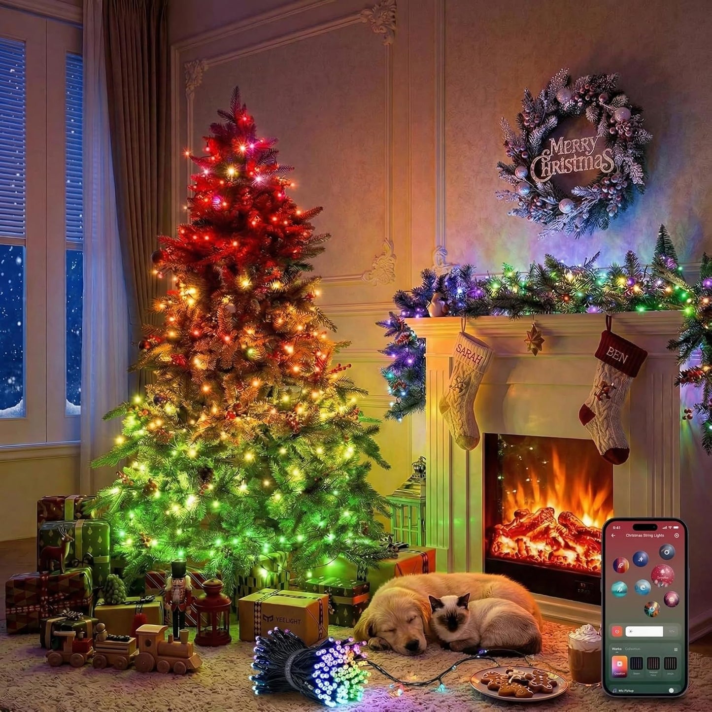 200 66FT YEELIGHT Smart Christmas Lights, LED Color Changing String Lights with Remote & Bluetooth Connected, RGB LED