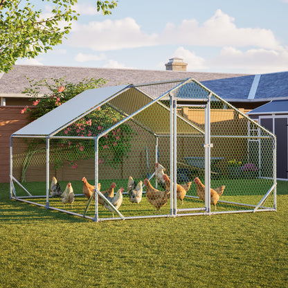 YOPTO Metal Chicken Coop,10x13x6.56ft Large Walk-in Chicken Runs W/Waterproof & Anti-Ultraviolet Cover,Spire Roof Hen House Enclosure W/Security Lock,Outdoor Poultry Pen for Backyard,Farm,Yard