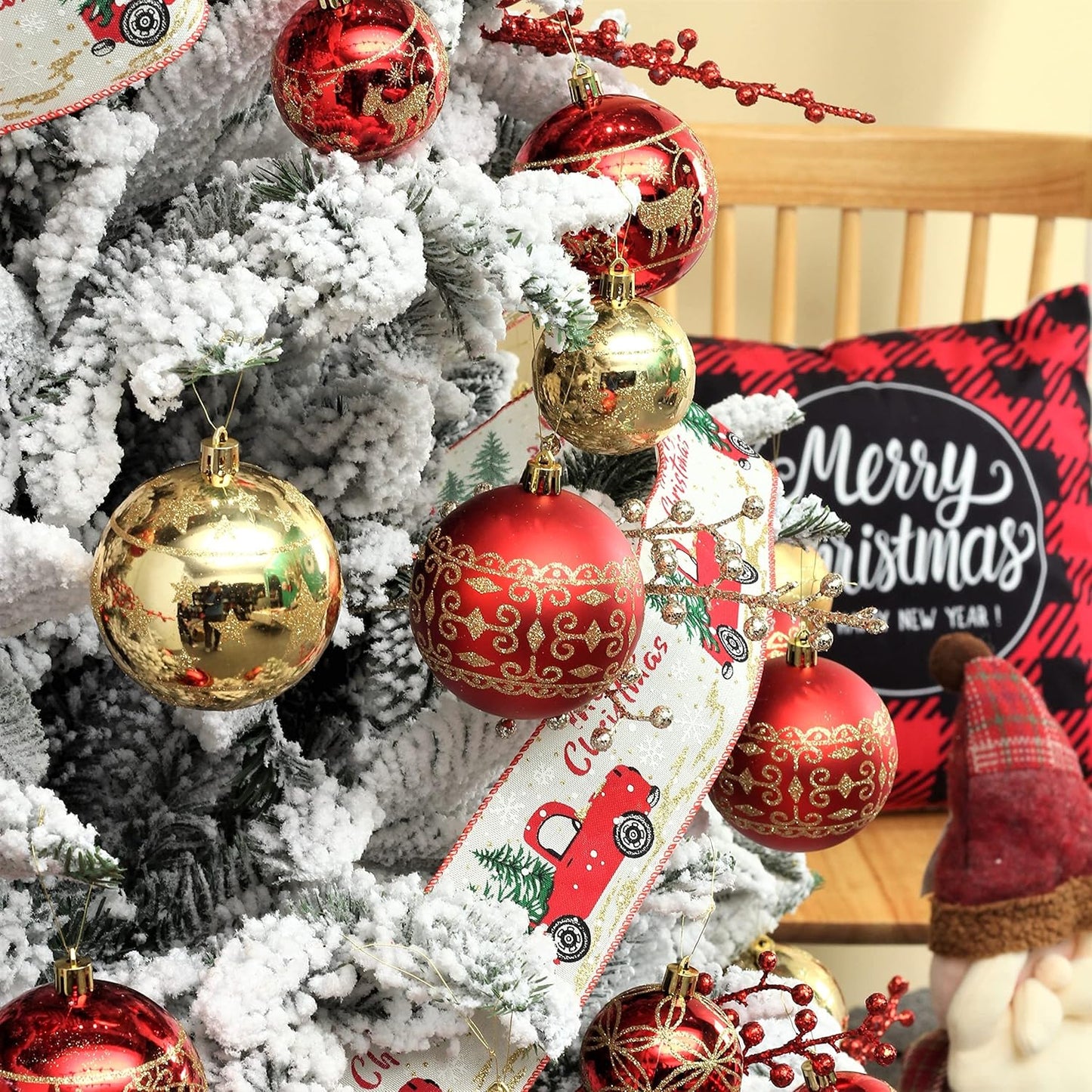 Christmas Ball Ornaments - 30 pcs 2.36" Shatterproof Baubles Set in Red and Gold for Xmas Tree Decorations