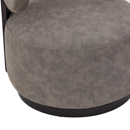 Christopher Knight Home Udon Faux Leather 360° Swivel Accent Chair, Solid Wood Living Room Swivel Chair, Rotating Single Lounge Sofa, Bedroom Comfy Reading Chair, No Assembly Needed, Dark Brown+Grey