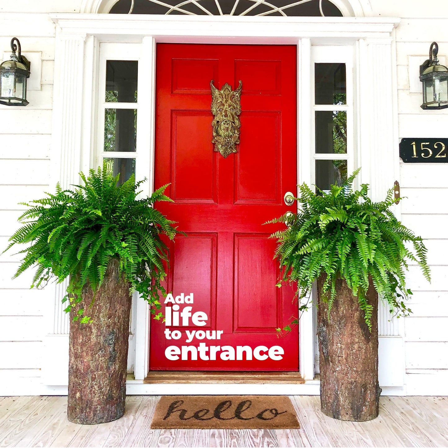 Bushy Box Country Front Door Tall Log Planters Set (2) Extra Large Heavy Cabin, Farmhouse & Lake House Entrance Pots. Rustic Porch & Patio Plant Decor.
