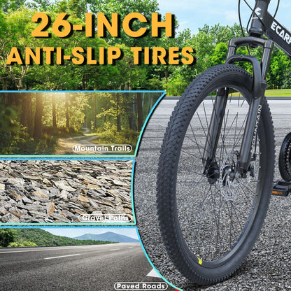 richvelo 26 Inch Foldable Mountain Bike, 21 Speed with Double Shock Effect, High Carbon Steel Frame, Double-Kill Disc Brake System, Unique Design and Ergonomic Frame & Cushion, Black