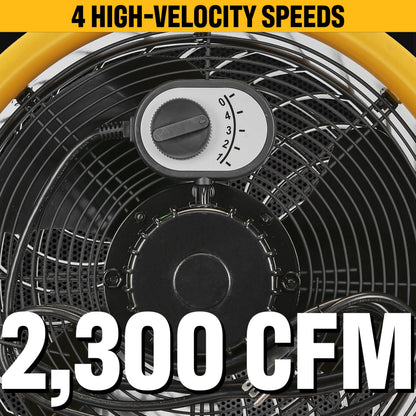 CAT fans - 14”-Blade High-Velocity Pedestal Drum Fan Industrial Grade (Yellow, 4-in-1): 2,300 CFM, 4-Speed, 360 Degree Adjustable Tilt, Dual Ball Bearing Motor with Die-Cast Cover (HVPD-14AC)