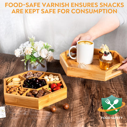 Snack and Serving Tray Set – 13" Divided Bamboo Appetizer Platter for Dry Fruit, Nuts, Cheese and Charcuterie (Bamboo, 13"x11")