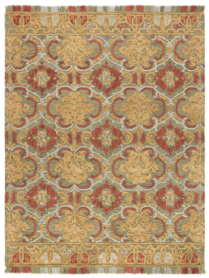 SAFAVIEH Area Rug 8x10 - Blossom Collection - Large - Green & Gold, Handmade Wool, Floral Design, Ideal for Living Room, Bedroom, Office, Dining Space (BLM422B)
