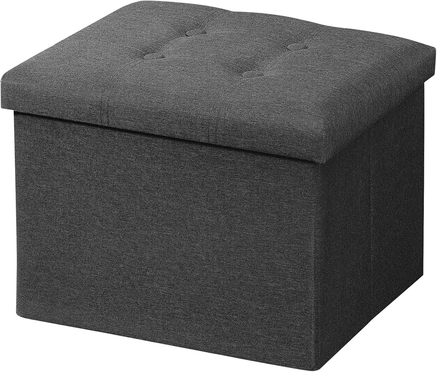 17 inches AmasSmile Storage Ottoman Folding Foot Rest Stool, Linen Footstool Bench, Short Ottoman Bench, Storage Foot