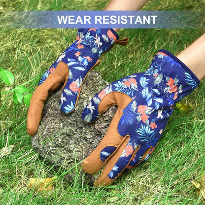 Womens Leather Gardening Gloves, Thorn Proof Working Gloves for Digging, Planting, Pruning - No Stab