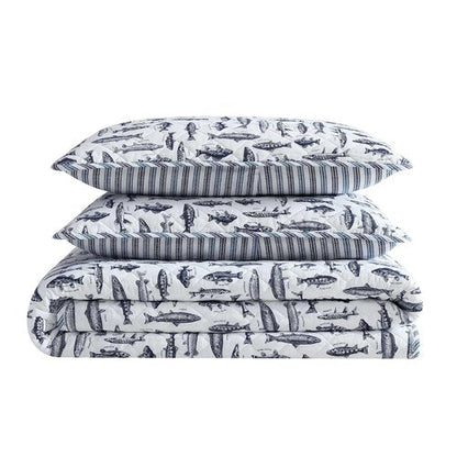 Eddie Bauer - Quilt Set, Super Soft Bedding with Matching Sham, Silky Smooth & Breathable, Classic Home Essentials (Wes Fish Blue, Twin)