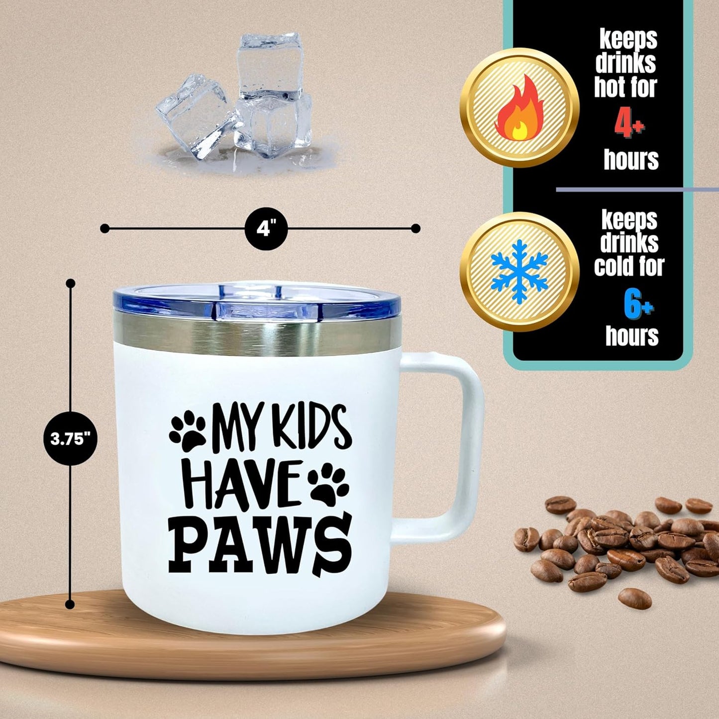 Dog Lover Gifts, My Kids Have Paws Tumbler, Dog Parent Gifts for Pet Owners, Coffee Mug for Dog Mom Cat Dad
