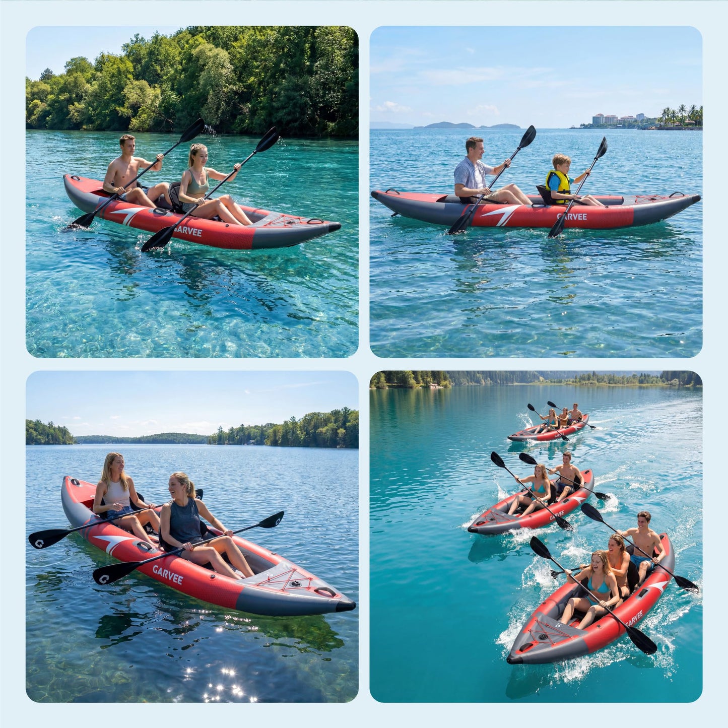 GarveeLife 2 Person Inflatable Kayak，Fishing Kayak for Adults, Portable Touring Kayaks with Padded Seat, 3 Fins, Hand Pump, Carry Bag, Repair Kit，12.5FT/450 LBS Weight Capacity