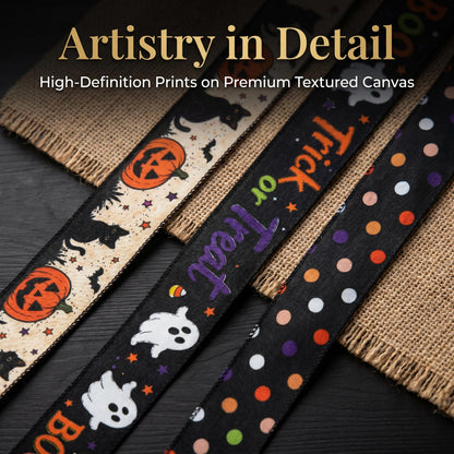 Halloween Wired Edge Ribbon, Ghost Pumpkin Boo Cat Ribbon for Wreath Making, Black Orange White Craft Ribbon for Bows, DIY Decorations & Gift Wrapping, 3Rolls, 2.5 Inch x 15 Yards