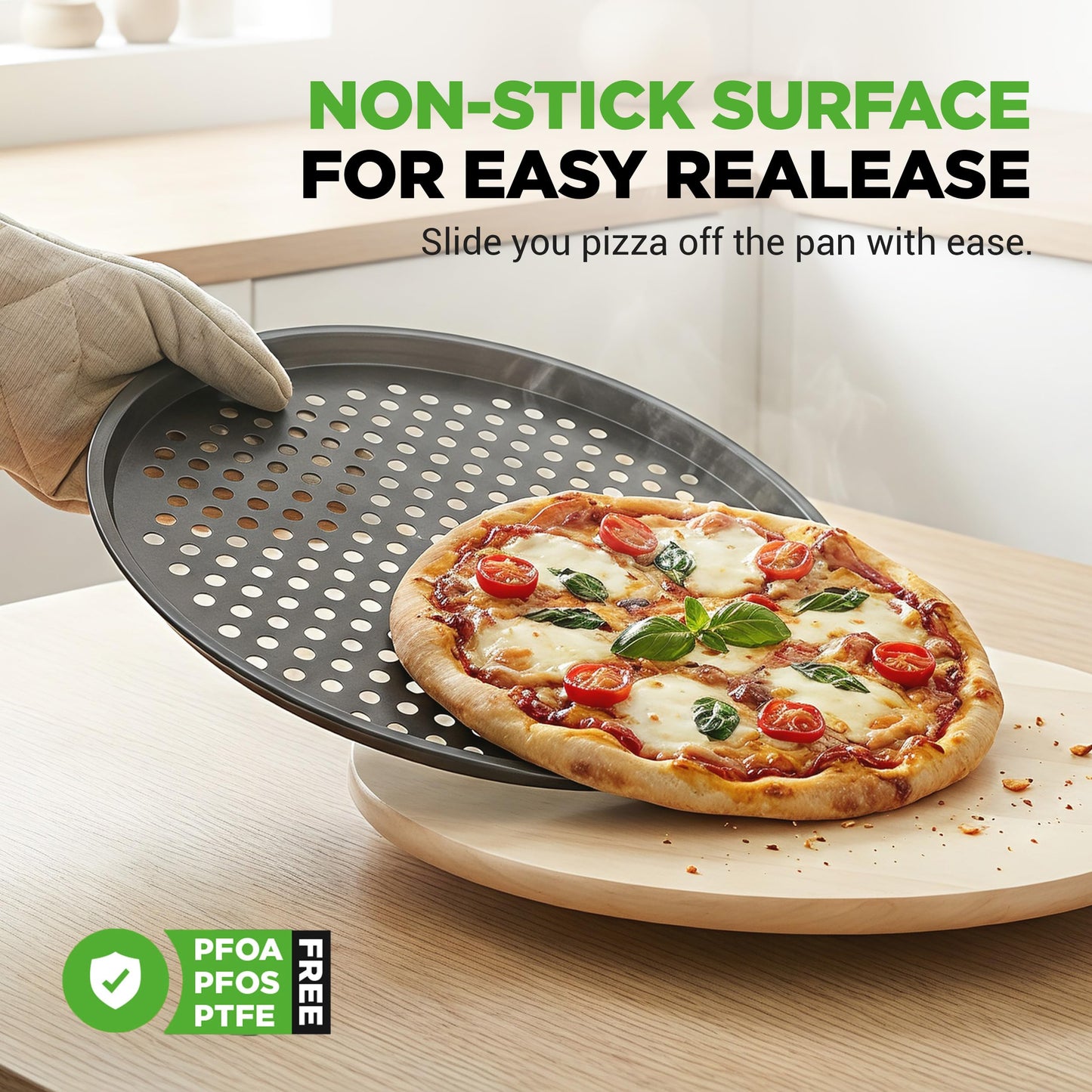 NutriChef 12.8 Inch Nonstick Pizza Pan for Oven - Carbon Steel Pizza Baking Tray with Airflow Holes - Premium Bakeware for Fresh & Frozen Pizza, Dishwasher Safe - Gray