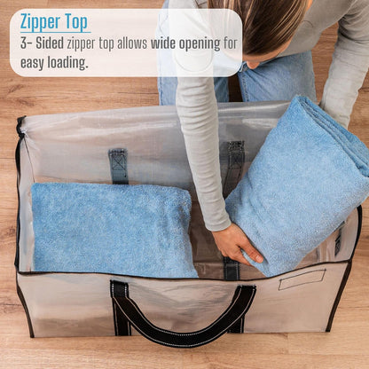 VENO 8 Pack Moving Bags, Heavy Duty Totes with Lids, College Packing Storage Boxes, Extra Large, Sturdy Handles, Zipper