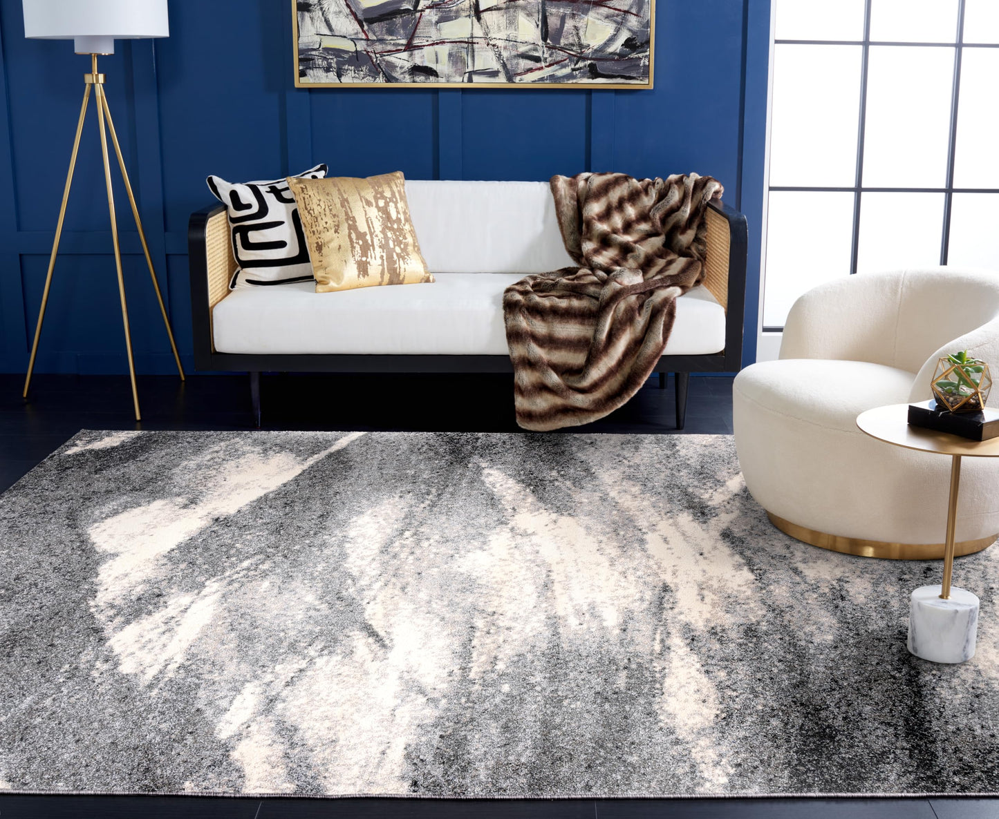 SAFAVIEH Area Rug 8x10 - Retro Collection - Large - Grey & Ivory, Modern Abstract Design, Non-Shedding & Easy Cleaning, Ideal for Living Room, Bedroom, Office, Dining Space (RET2891012)