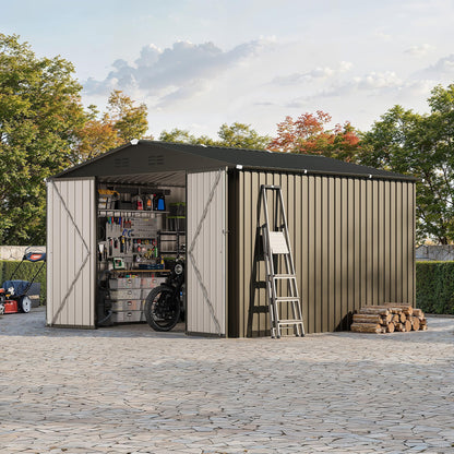10 X 10 FT Outdoor Storage Shed,Metal Garden Sheds&Outdoor Storage, Lockable Gable Roof Garden Tool Shed, All-Weather Resistant Storage Unit for Bikes, Ladders, Patio Supplies & Garden Essentials