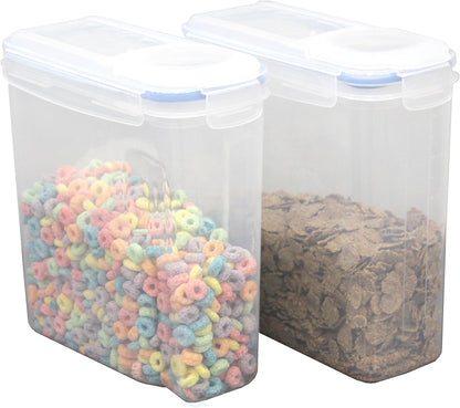 Set 2 Basicwise Large BPA-Free Plastic Food Cereal Containers, Airtight Spout Lid