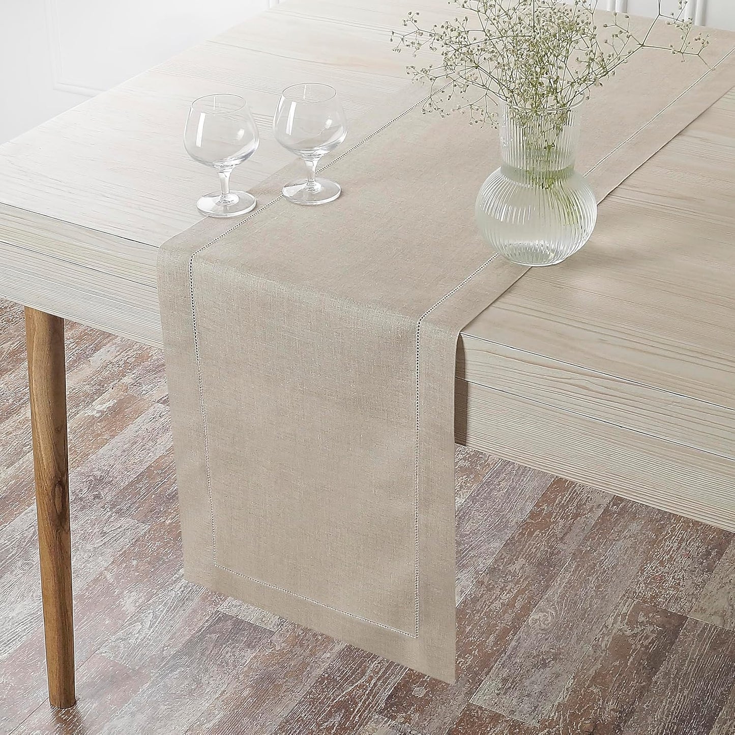 D'Moksha Homes 100% Pure Linen Natural Table Runner, 84 Inches Long, 14 x 84 Inch for Summer, Fall, Halloween