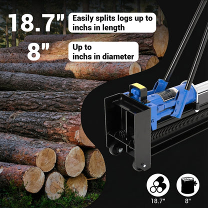 Liyaxenug 12 Ton Hydraulic Log Splitter, Manual Wood Splitter with 2-Speed Rapid Operation, Hand Powered Firewood Cutter with Wheels, Heavy Duty Full Steel Construction, Splits Logs Up to 18.7", Blue