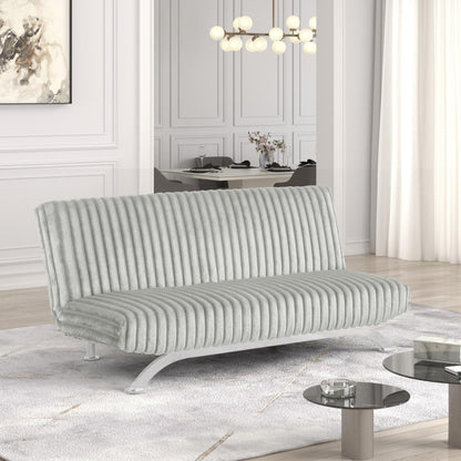 Furniture of America Direte Fuzzy Fabric 71-inch Futon Sofa Bed with Extra Metal Support Legs, Seat up to 3, Modern Convertible for Living Room, Bedroom, Guest Room, Light Gray