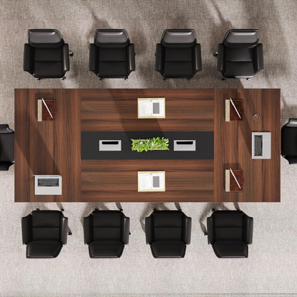 Tribesigns 8ft Conference Table, Large Meeting Table for 8-10 People, Business Seminar Furniture for Office Conference Room, Walnut & Black (4, Walnu+ Black)