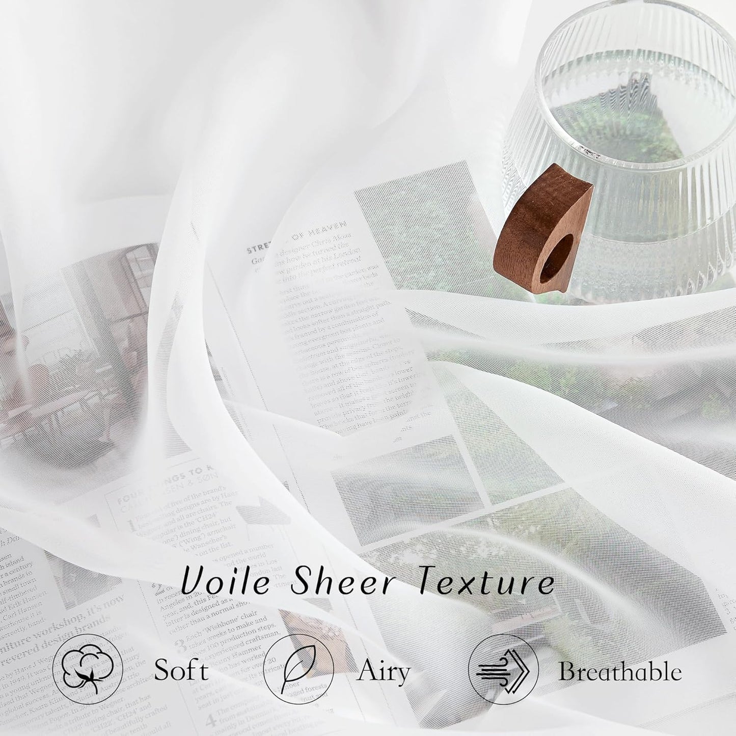 NICETOWN Airy Sheer Window Curtains, 54 inch Length, Solid Ivory Voile Sheer Texture, Set of 2