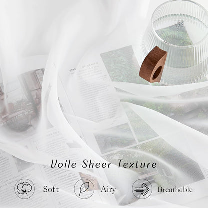 NICETOWN Airy Sheer Window Curtains, 54 inch Length, Solid Ivory Voile Sheer Texture, Set of 2