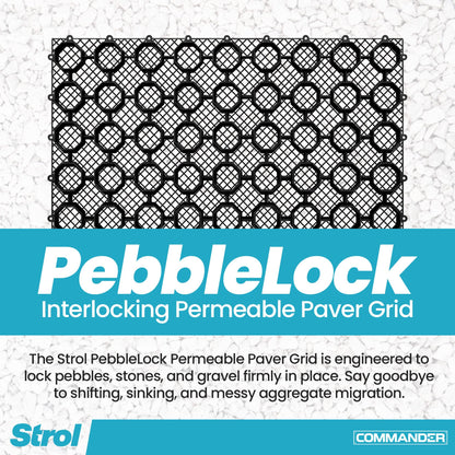 Strol PebbleLock Interlocking Permeable Paver Grid - Heavy-Duty Plastic Gravel Stabilizer Panels for Driveways, Parking Pads, Outdoor Flooring, Landscape Edging, Mud Control - 12-Pack (64 sq ft)