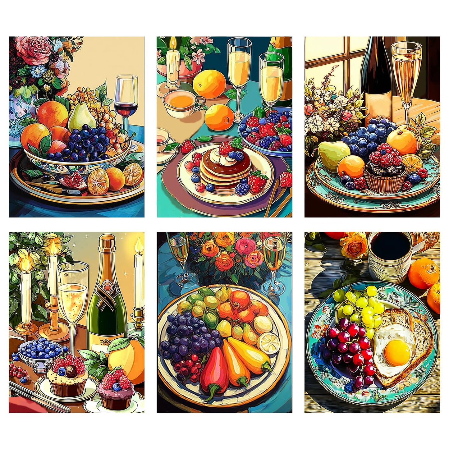 Leatrice 6 Pack Diamond Painting Kits for Adults 5D Diamond Art Kits Gem Dots Paintings Full Drill Beginners Women DIY for Home Kitchen Wall Decor 11.8x15.7 Inches Fruit Breakfast