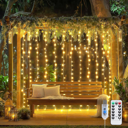 200 6.5ftx6.5ft JMEXSUSS LED Curtain Lights for Bedroom, Warm White Curtain Fairy Lights for Backdrop Indoor, USB