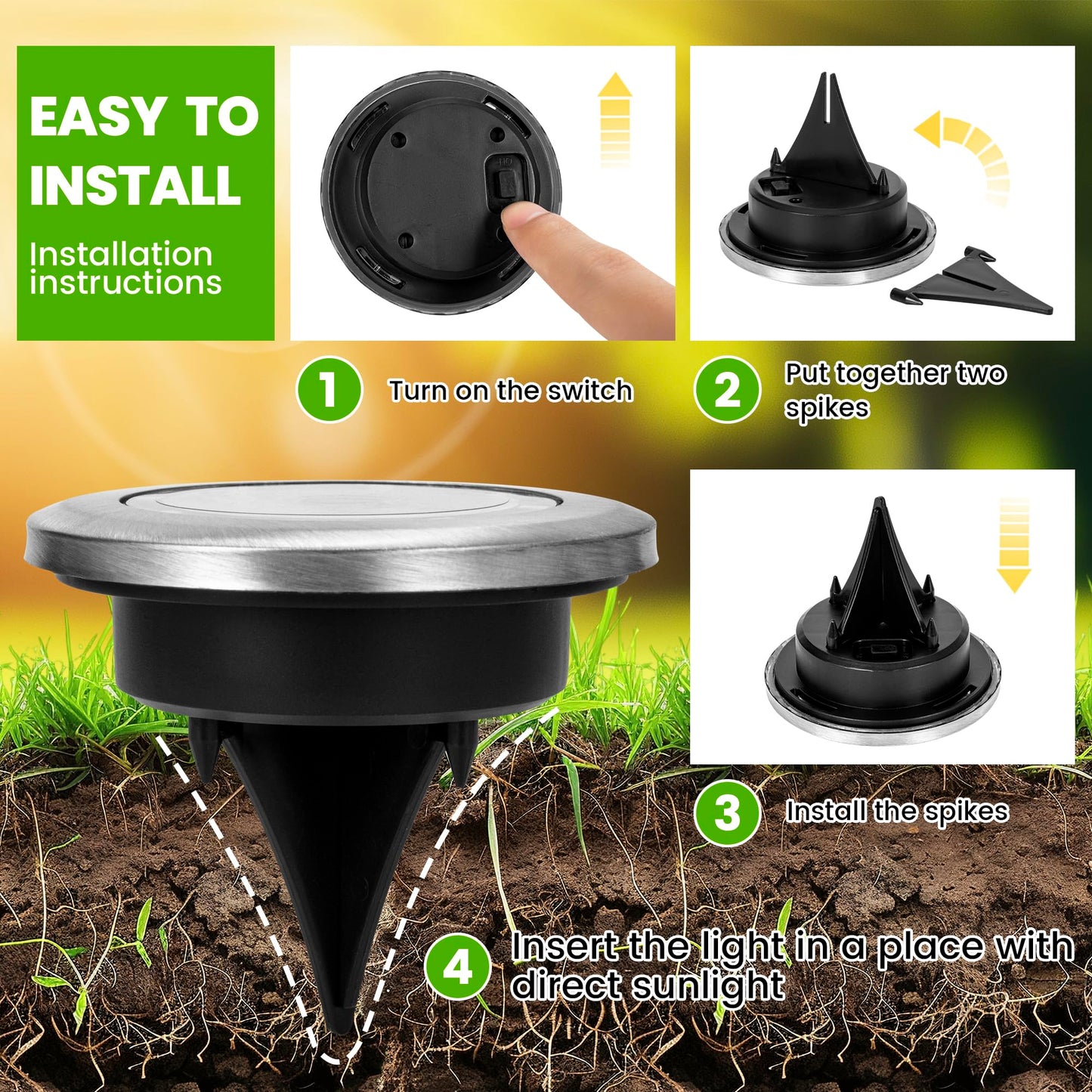 PATIOWIN Mini Solar Ground Lights, 12 Pack Solar Garden Lights, Solar Powered Pathway Lights Warterproof, Outdoor Lights for Driveway, Walkway, Backyard, Patio (Warm White)