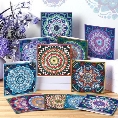 Saillong 12 Pack Mandala Diamond Painting Greeting Card Kits DIY Diamond Art Cards with Envelopes Flower 5D Rhinestones Painting Kits for Adults DIY Crafts Family Friend Birthday Gifts